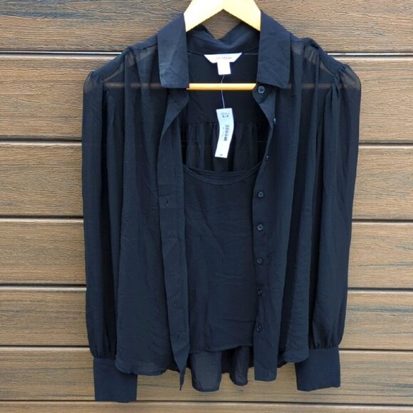 Joe Fresh Women's Semi Sheer Black Blouse With Built In Tank - Size Small NWT - Picture 1 of 5